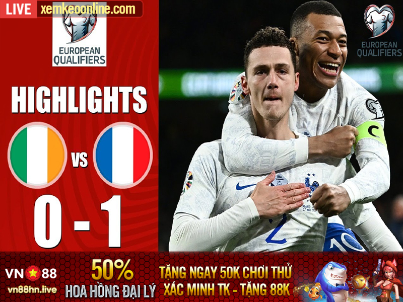 Highlights Vòng Loại Euro 2024 | Ireland 0-1 Pháp