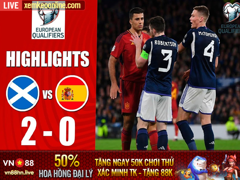 Highlights Vòng Loại Euro 2024 | Scotland 2-0 Tây Ban Nha